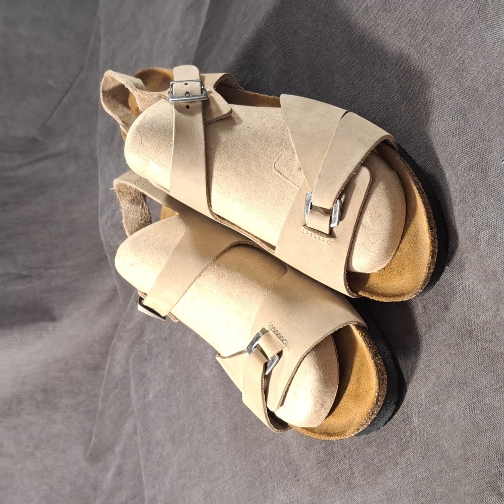 Naot Tan Nubuck Leather Suede Wedge Buckle Sandals VG EU 42 US 10